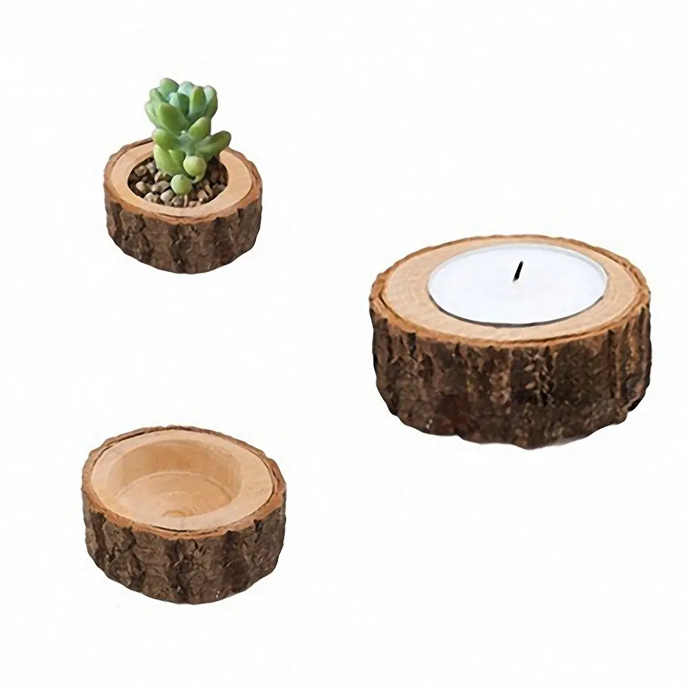 1 Pcs Candle Holders DIY Wooden Bark Candlestick Stand Flower Pot Micro Landscape Wedding Party Decor Crafts|Подсвечники| |
