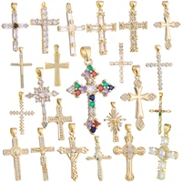 juya diy 18k real gold plated wholesale christian cross charms for handmade christmas religious rosary pendant jewerly making
