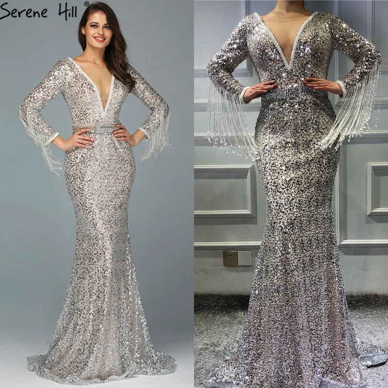 Роскошные вечерние платья с длинным рукавом и кисточками в Дубае 2020 Сексуальные