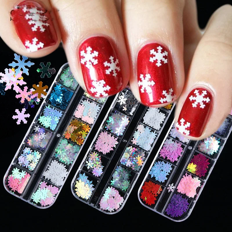 

Christmas Nail Art Sequins Boxed Laser Snowflake Flakes Nails Phantom Color Trend Jewelry Nail Rhinestones For Nail Supplies