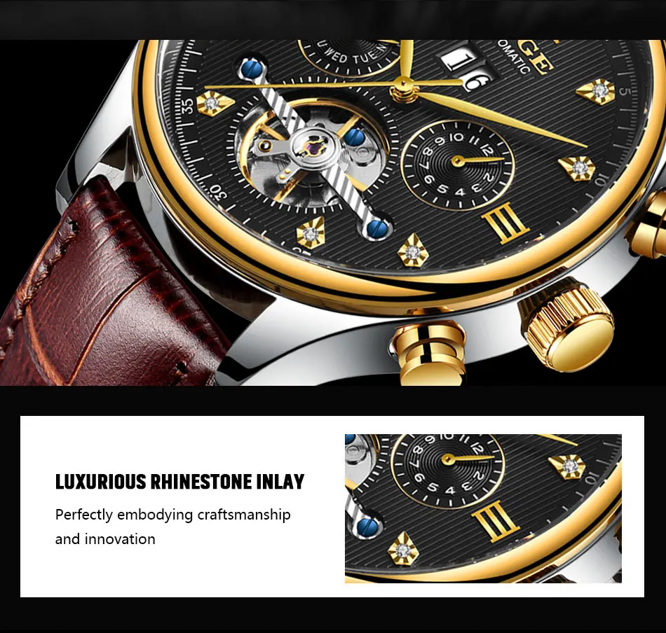 LIGE Брендовые мужские часы автоматические механические часы Tourbillon спортивные часы кожаные повседневные деловые часы в ретро-стиле Relojes Hombre
