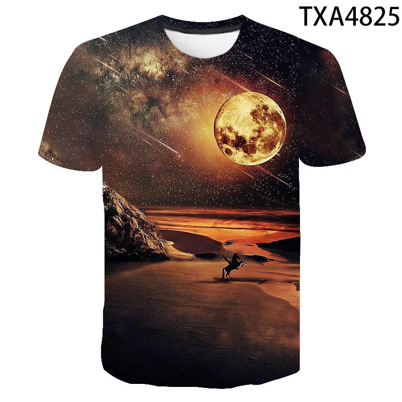 

Summer New Moon Starry Sky Fashion T-shirt Cool Boy Girl Kids 3D Printed Short Sleeve Casual Men Women Children beautiful Tops