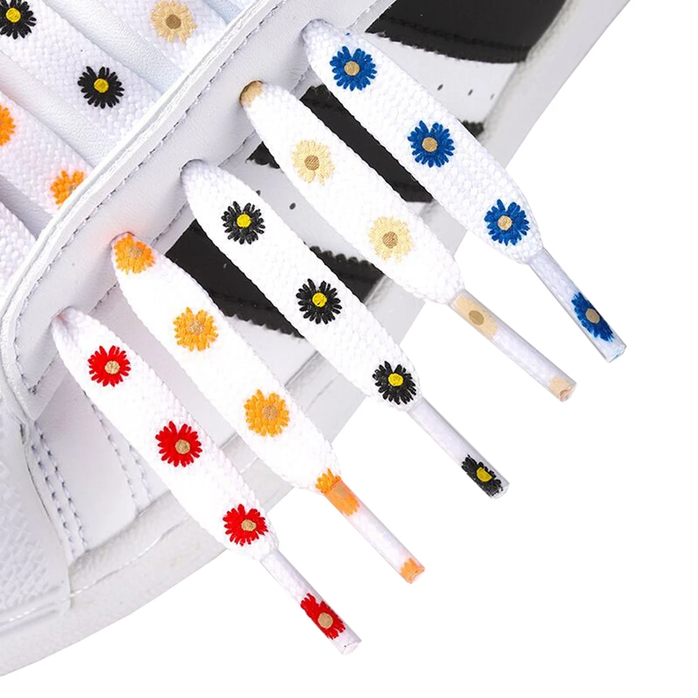 

Double Layers Hot Prints Shoelaces Flat Floral Daisy Shoe Laces Cords of Polyester 120CM