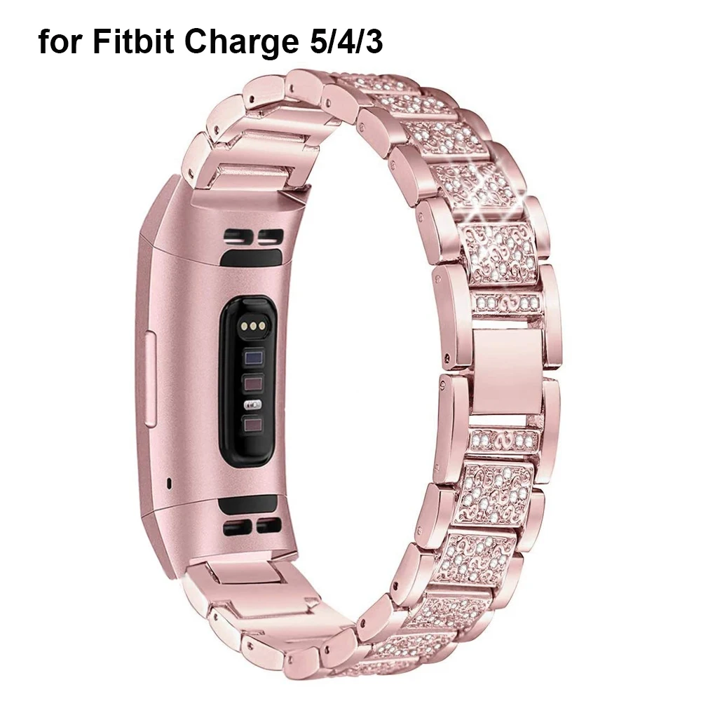 Bling Pink Bands for Fitbit Charge 4 / Charge 3 / Charge 5 Replacement Strap Bracelet Charge 5 Wrist Band Accessories Women Man
