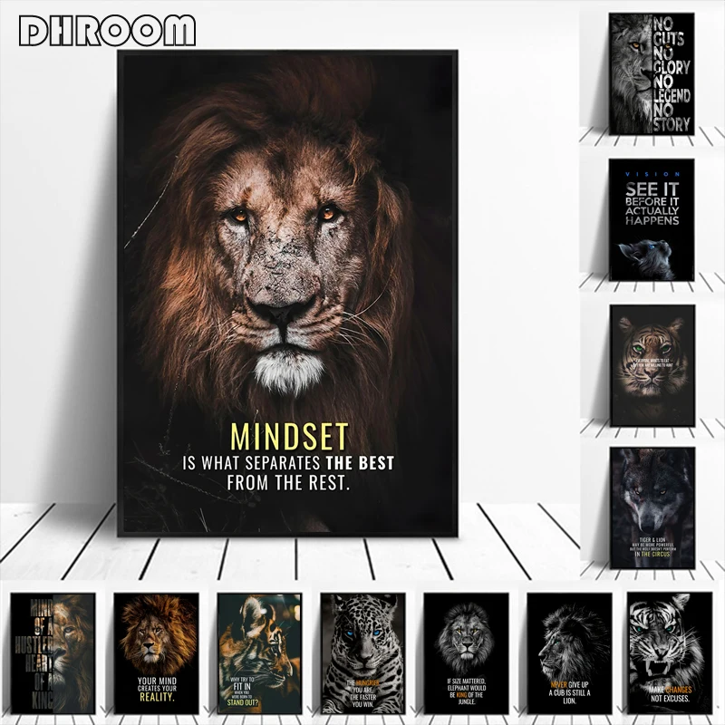 

Animal Inspirational Poster Canvas Paintings on The Wall Lion Elephant Picture for Living Room Posters and Prints Wall Pictures