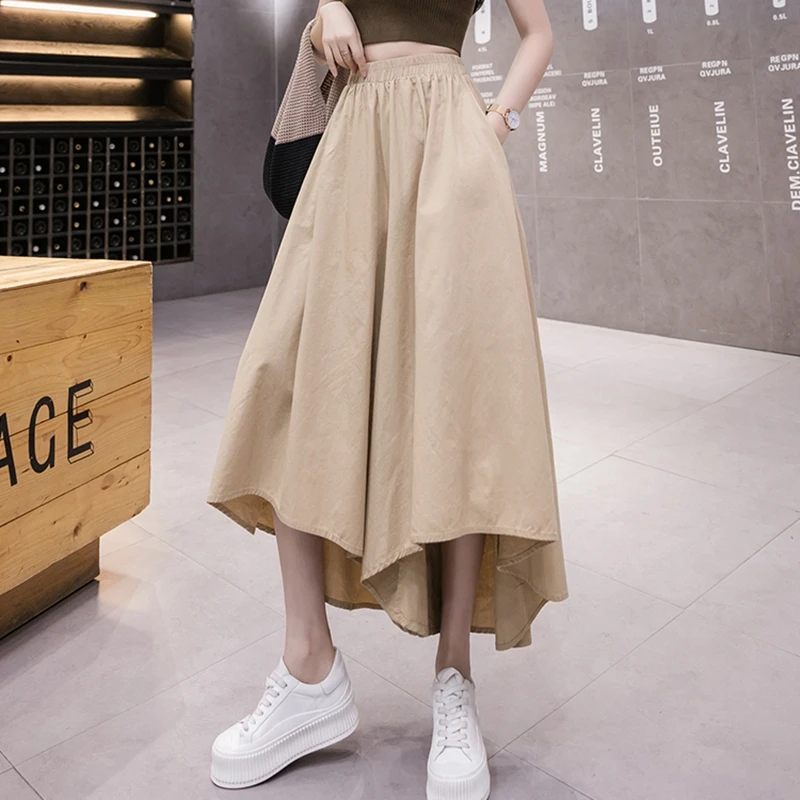 

TingYiLi Casual Loose Cropped Wide-Leg Pants Women Spring Summer High Waist Irregular Cotton Pants Beach Swing Pants Black Blue