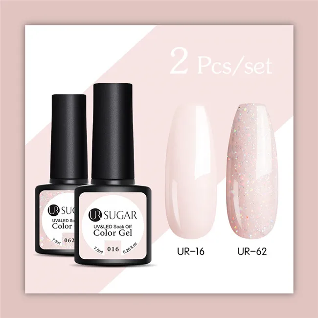 Ur Sugar 2 шт./лот Блеск УФ-гель для ногтей набор Полупостоянный верниш верхнее покрытие УФ светодиодный гель лак замочить от розового цвета серии - Цвет: 2pcs set1