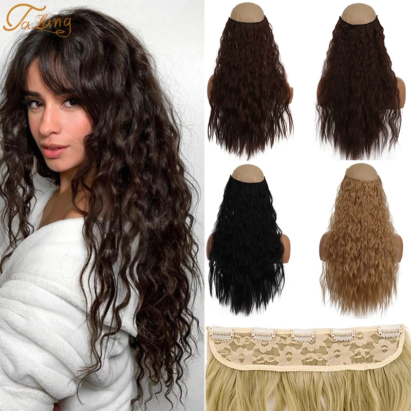 

TALANG Long wavy corn whiskers 5 Clips Synthetic Hair Extensions Clips in High Temperature Fiber Black Brown Hairpiece
