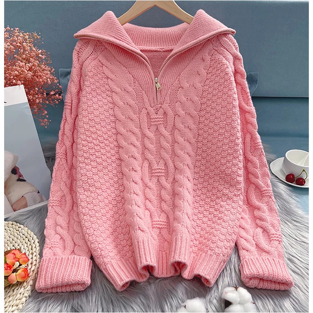 

Fashion Patchwork Turtleneck Plaid Long Sleeve Knitted Pullovers Women Casual Loose Baggy Spring Autumn Sweater Woman Tops