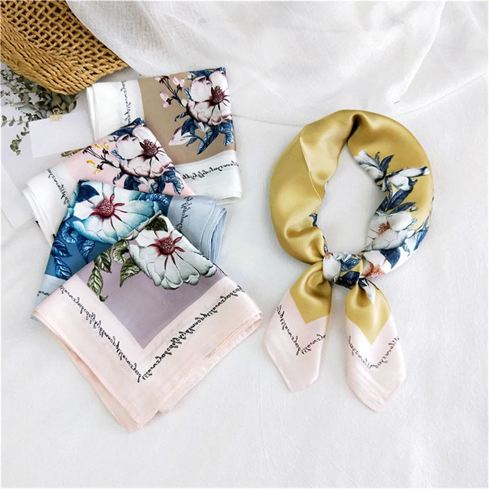 Шелковый атласный шарф для женщин бандана Женская Маленькая шаль женский желтый