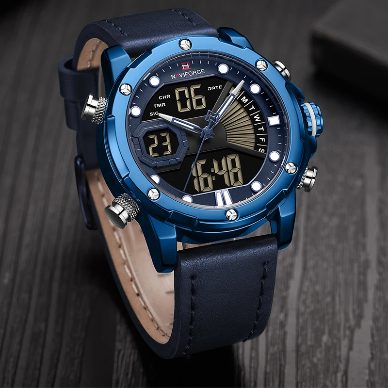NAVIFORCE часы мужские спортивные кварцевые наручные часы мужские s двойной дисплей аналоговые цифровые часы мужские светящиеся Дата Relogio Masculino