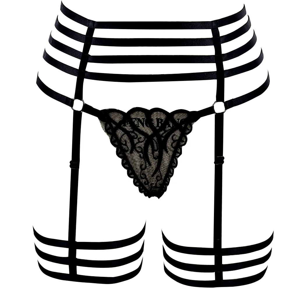 Gothic ladies sexy lingerie set, lace top, bondage set, waist gothic shorts, bra, belt