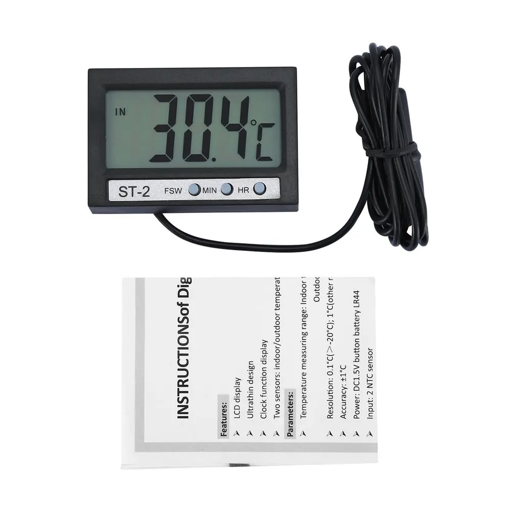 ST-2 Car LCD Digital Thermometer Waterproof Inside Outside Electronic Clock Freezer Aquarium Temperature Meter Sale | Инструменты