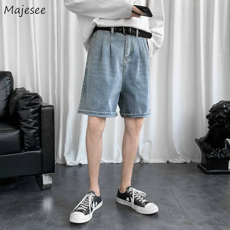 

Джинсы мужские до колена, повседневные однотонные брюки из денима, модная уличная одежда в Корейском стиле, на пуговицах, Ulzzang, лето