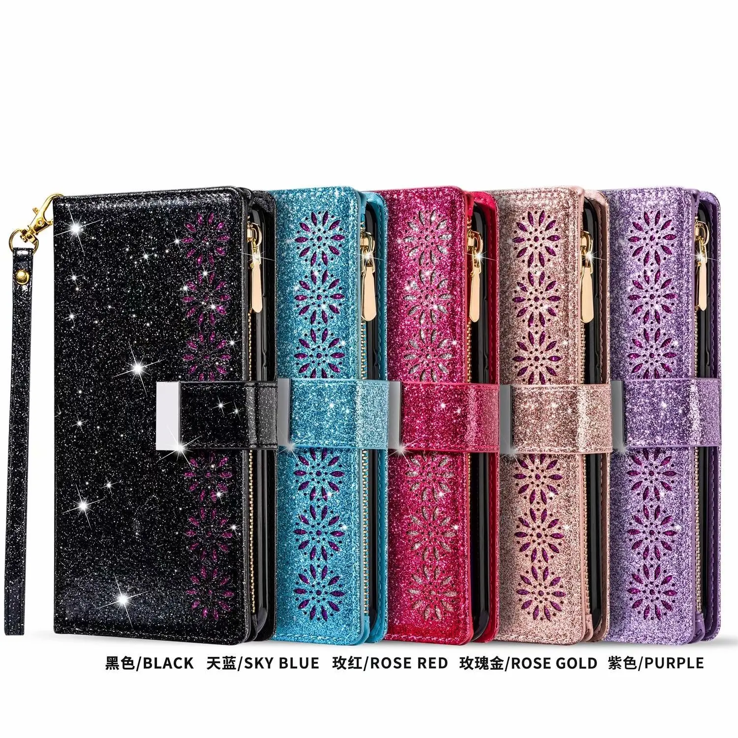 

Folio Bling Leather Case For Samsung Galaxy A51 A71 A32 A52 A72 A12 A42 Luxury Zipper Flip Cover A21S A50 A30S A50S Wallet Bags