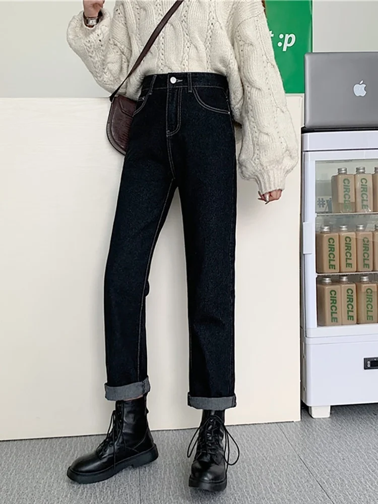 

Black Pants Women's Autumn and Winter 2021 New Korean Loose High Waist Straight Pants Jeans Small Trendy