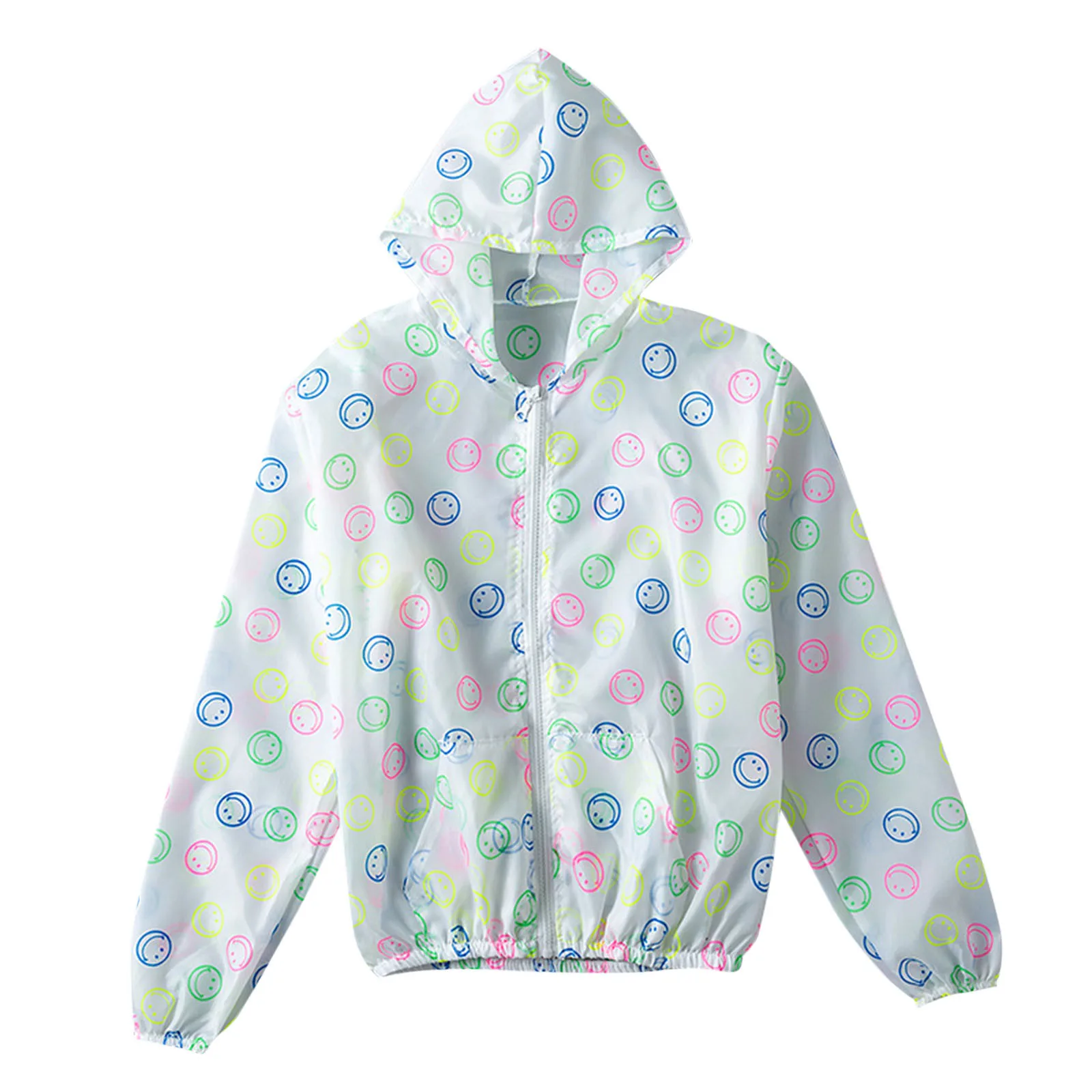 

TELOTUNY Sun-protective Tops Womens Summer Hooded Zipper Print Thin Coat Fashion Transparent Long sleeve Blouse Waterproof