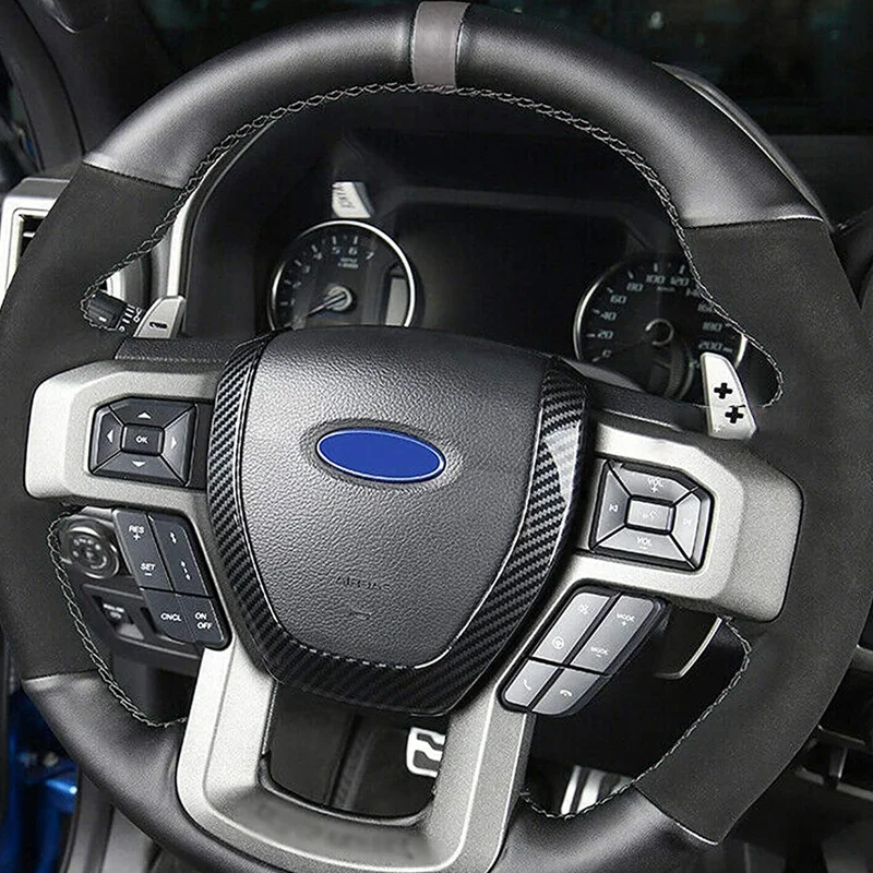 

for 2015 -2020 ford F150 F250 F350 Car Carbon Fiber Steering Wheel Cover Trim Dashboard Side Meter Trim Accessories