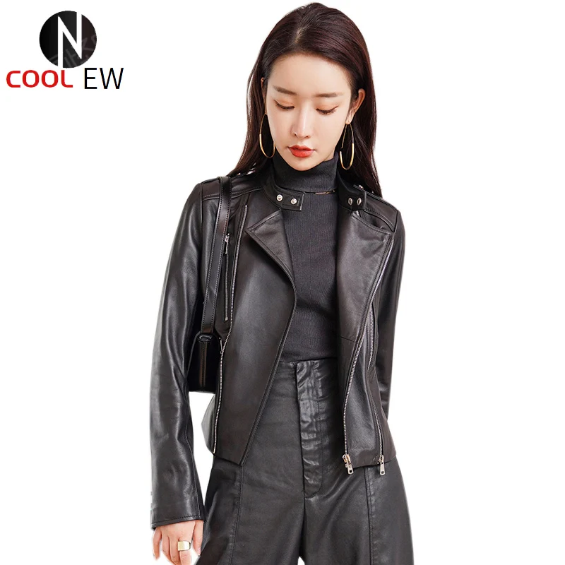 

Ptslan 2021 Women's Genuine Leather Coat Real Good Quality Luxury Lambskin Jackets P7103