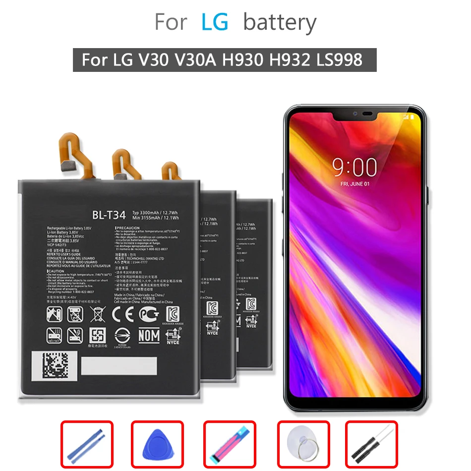 Bater&iacute;a de tel&eacute;fono m&oacute;vil BL-T34 para LG V30, V30 +, V30A, H930, H932, LS998, BL, T34, bater&iacute;a de 3155mAh, herramienta gratuita-0