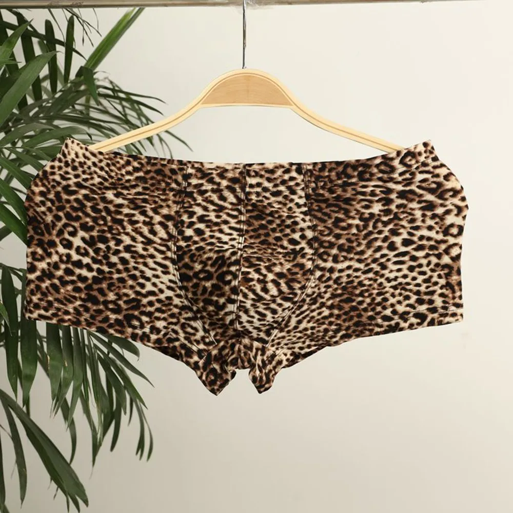 

Mens Breathable Leopard Printed Boxer Briefs Bulge Pouch Low Rise Underpants 2021 Summe New Sexy Low Rise Mens Thong Transparent