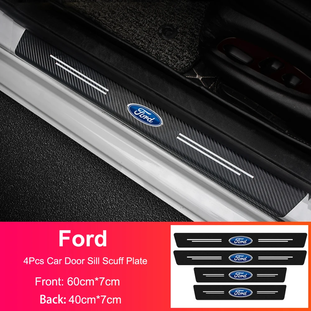

4Pcs Carbon Fiber Color Car Trunk Door Sill Scuff Plate Panel Stickers For Ford