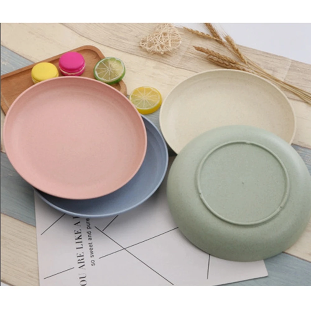 

1 Pc Eco-friendly Food Snack Dish Plate Wheat Straw Lunch Dinner Dessert Fruit Plate Tray Tableware 4 Colors Serving Plates
