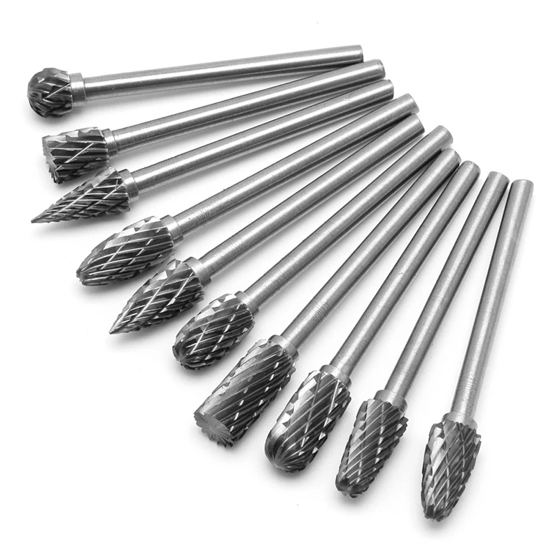 New 10Pc 1/8" 6mm Tungsten Carbide Cutter Rotary Burr Set CNC Engraving Bit Tool