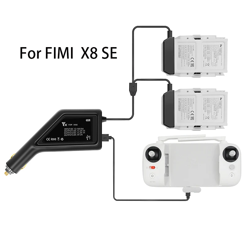 3-в-1 автомобильное зарядное устройство адаптера для LiPo-аккумулятора дистанционного управления быстрой зарядки для квадрокоптера FIMI X8 SE 2020 RC.