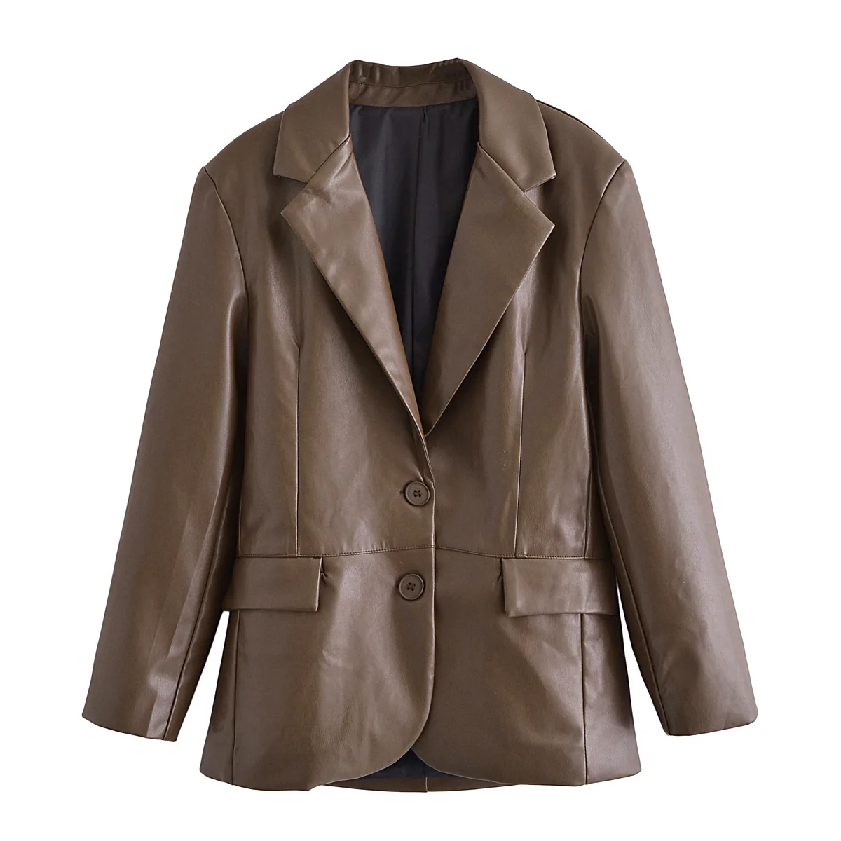 

JC·KILIG 2021 New Splicing Imitation Leather Suit Coat W66449G