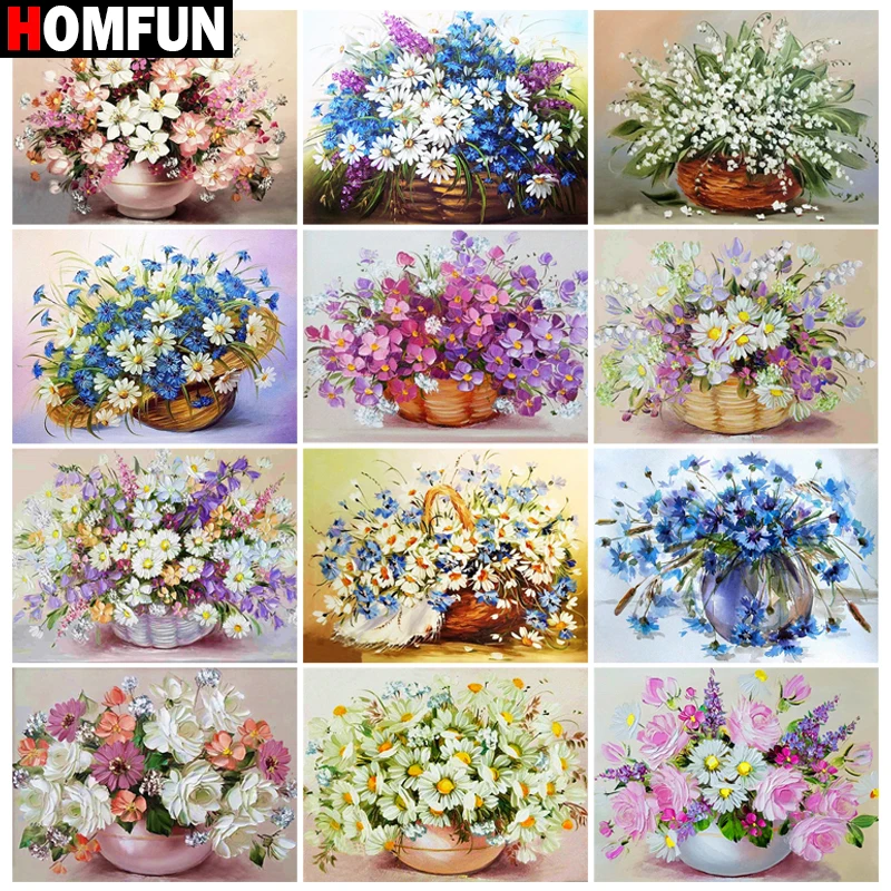 

Алмазная живопись HOMFUN, картина с квадратными/круглыми стразами, «Цветочный пейзаж», вышивка крестиком, 5D Стразы