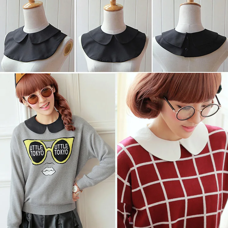 Shirt Fake Collar Vintage solid White Black Tie Detachable Lapel False Removable Women Girls Clothes Accessories |
