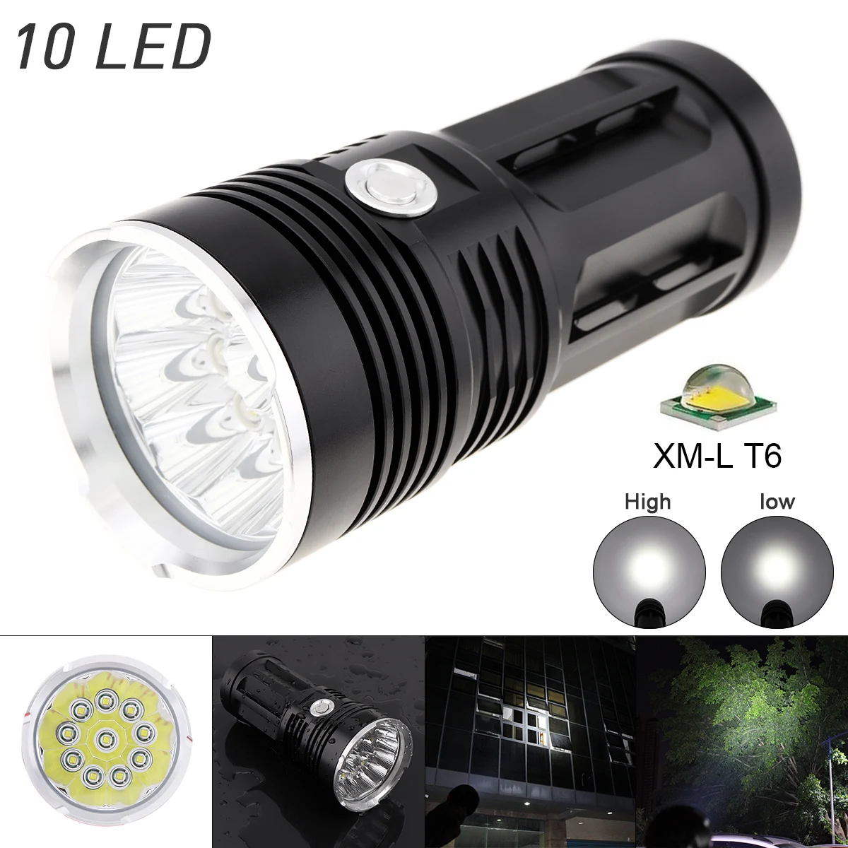 

SecurityIng Waterproof Flashlights Super Bright 3000LM 10 x XML-T6 LED Flash Light Torch Lamp with 3 Modes for Hunting/Fishing