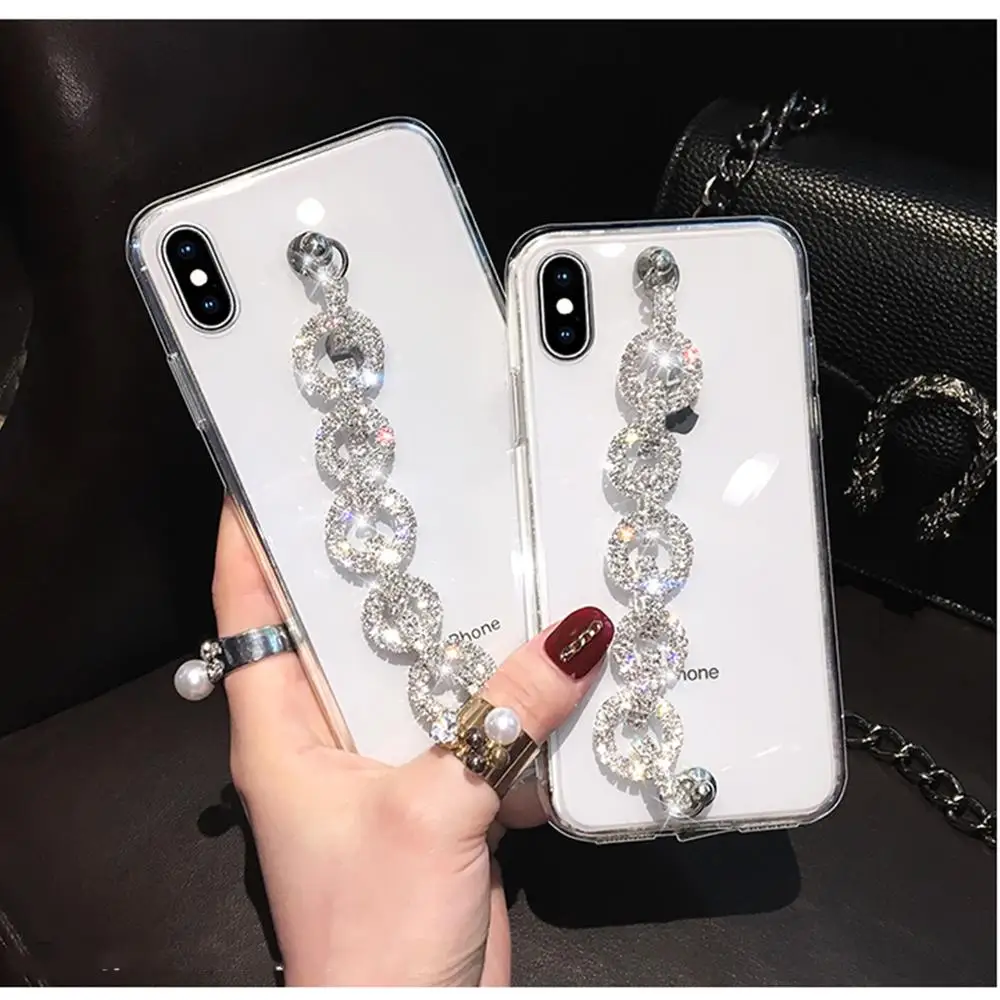 Блестящий Прозрачный мягкий чехол с алмазным браслетом Для iphone 12Mini 11Pro MAX XS XR 8plus
