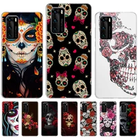 flower skull soft tpu bumper case for huawei p20 p30 p40 lite p50 pro ball cover for huawei p smart z plus 2019 2020 2018 coque