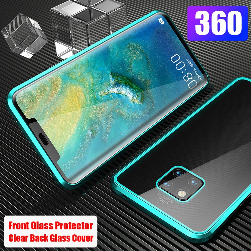 Роскошный металлический чехол с магнитным стеклом для huawei mate 20 Pro, чехол-Броня 360, защитная задняя крышка для всего тела, чехол для huawei mate 20Pro