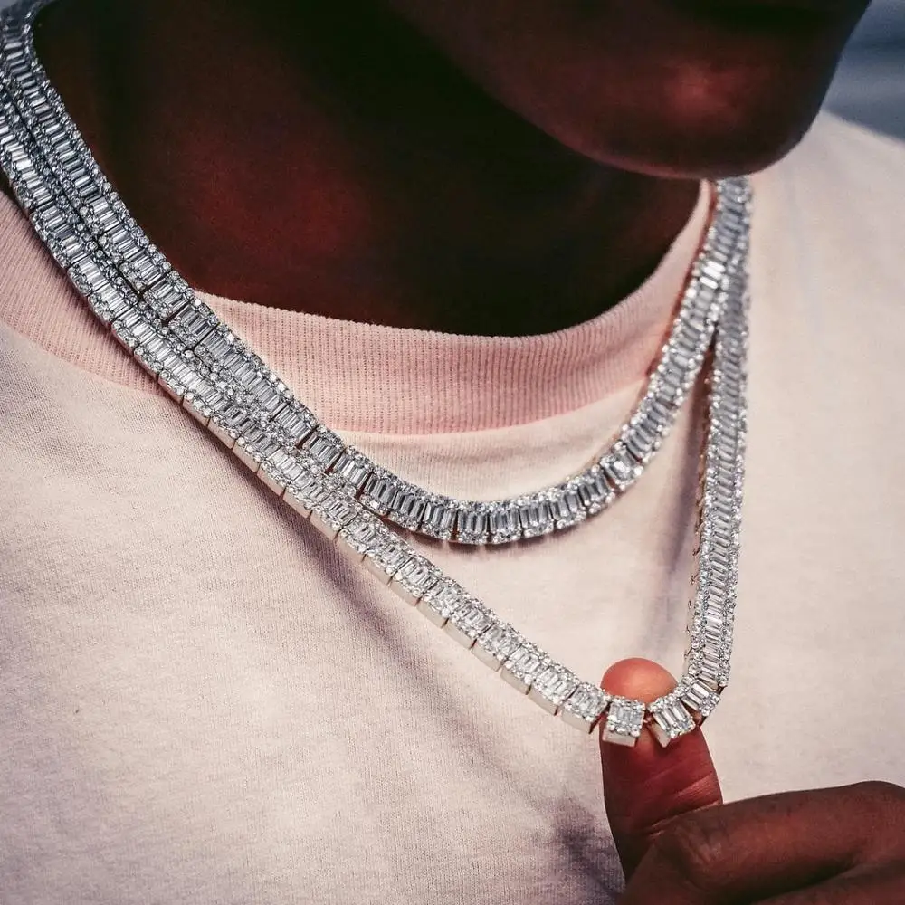 

2022 Iced Out New Fashion Miami Cuban Sparking Bling 5A Baguette CZ Necklaces For Women Fashion Square Wedding Choker Jewelry