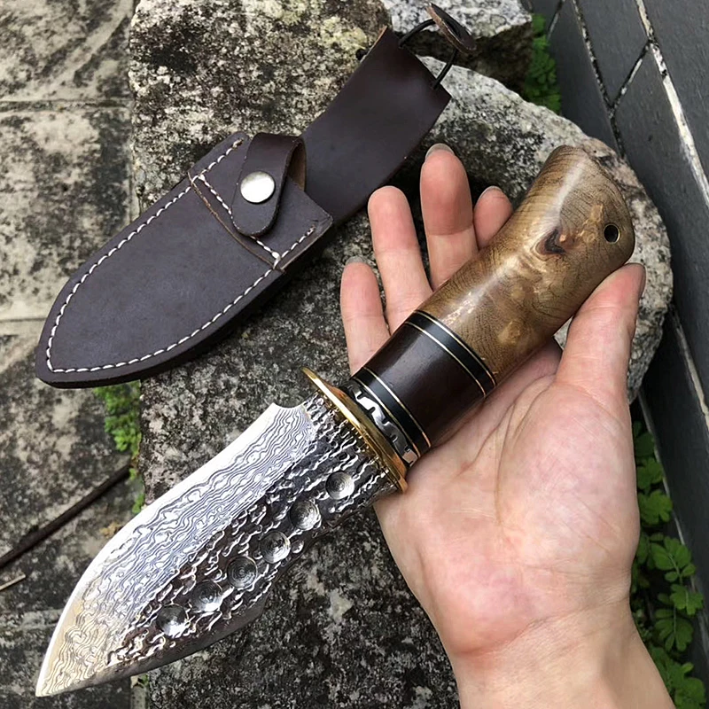 Дамасский стальной нож высокой твердости острый ранцеобразный уличный для
