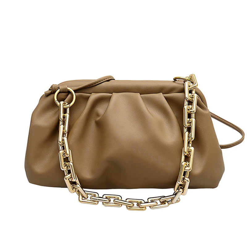 

Gold Chain Shoulder Bags For Women 2021 Solid Color Luxury Cloud Bag Female Crossbody Messenger Handbags Lady Party Clutch
