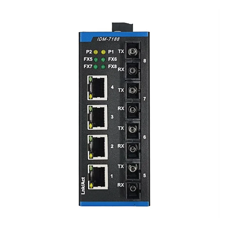 

IDM-7188 4 Оптический 4 Электрический 100 м Промышленный Переключатель Четыре оптических порта начального уровня промышленный переключатель 12V2 4...