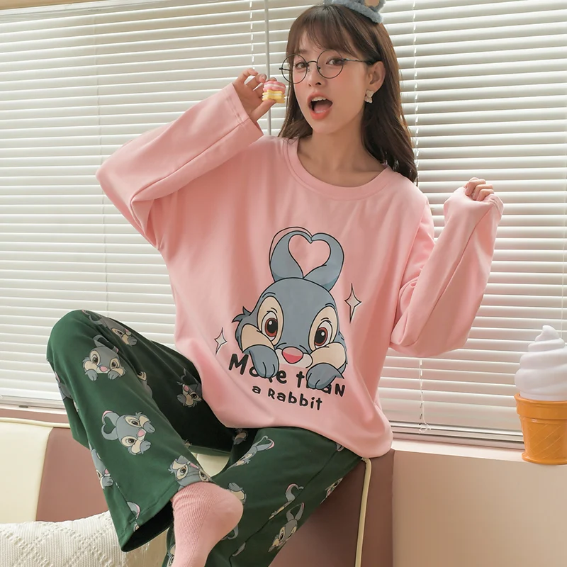 Disney Cotton Pajamas for Women Home Suit Autumn Cute Rabbit Pyjamas Pj Set Soft Nightwear Sleepwear 2021 Pijama Verano Mujer