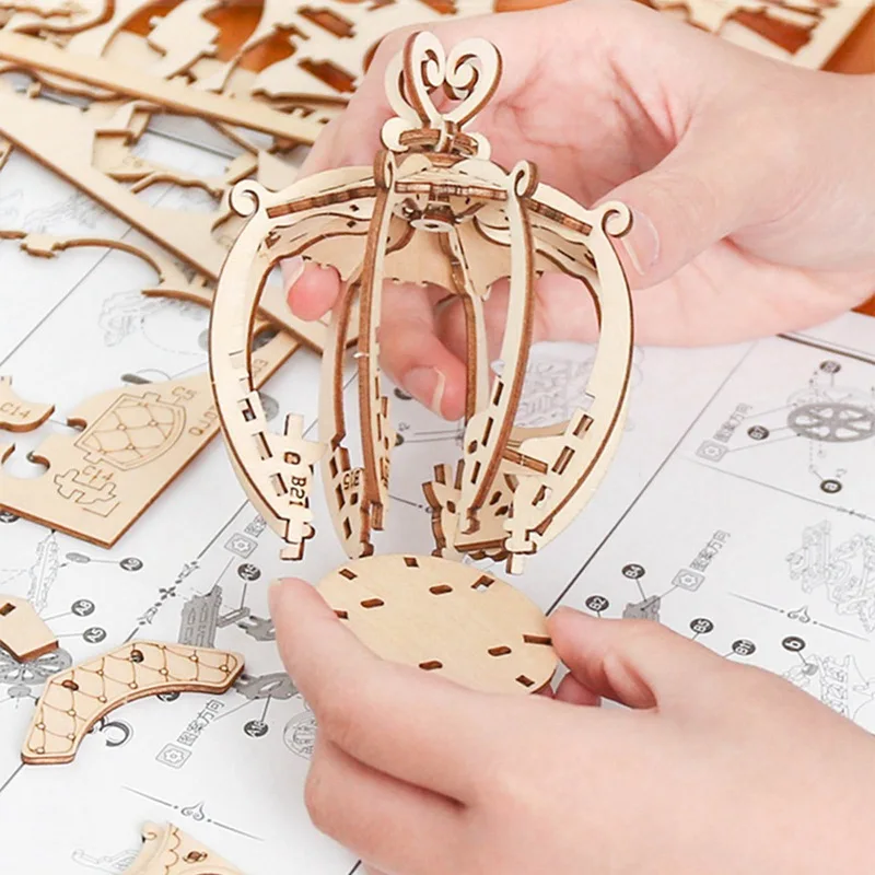 

3D Jigsaw Puzzle Model Airship Gramophone Hot Air Balloon Pumpkin Car Manual DIY Wooden Assembly Desktop Decoration