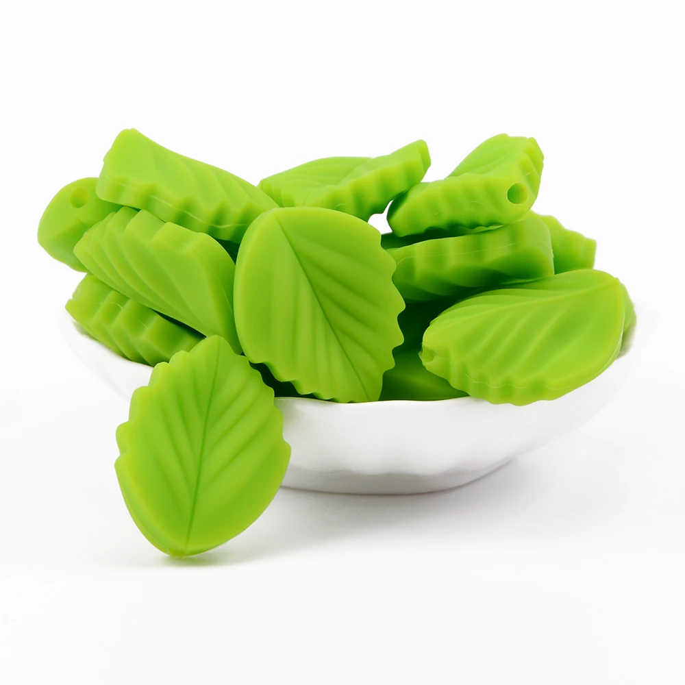 LOFCA-Cuentas de hoja de silicona para collar, cuentas de hojas org&aacute;nicas masticables suaves sin BPA, mu&ntilde;eco de nieve, juguetes de dentici&oacute;n para beb&eacute;, cadena DIY, 5/10 Uds.-1