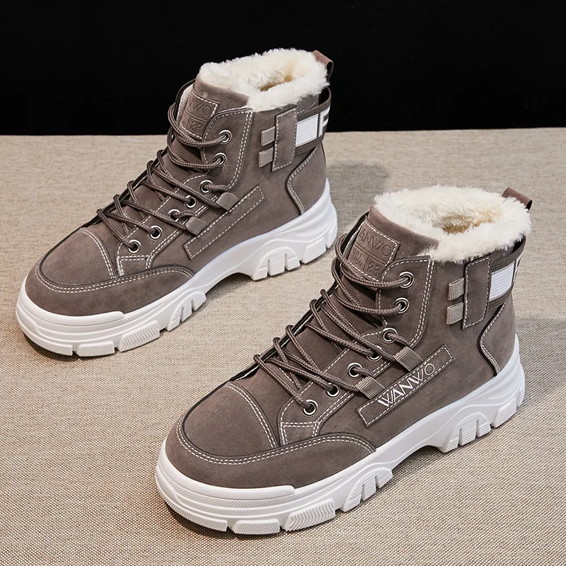 

Women Winter Snow Boots Warm Flat Plus Size Platform Lace Up Ladies Women's Shoes New Flock Fur Suede Ankle Boots Female
