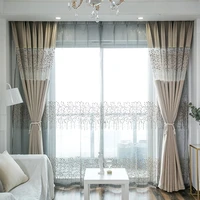 luxury stitching curtains for living room bedroom beige blue tree hollow out romantic heavy chenille bay window drapes simple
