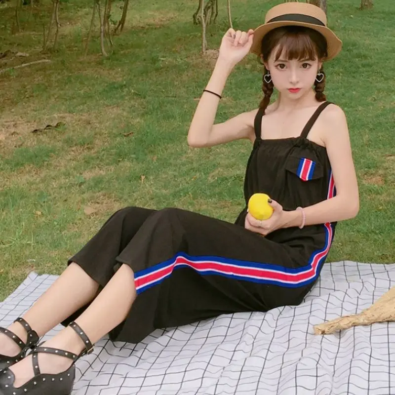 

Fashion Stitching Loose Wild Straight Cropped Pants Women Casual Jumpsuit