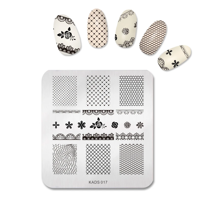 KADS Мода Цветы и Кружева Дизайн Ногтей Печать Плиты Nail Art Шаблон Красоты Маникюр