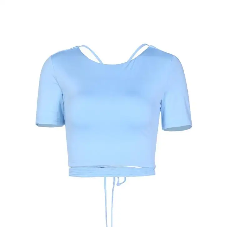 Укороченный топ с открытой спиной Женский облегающий эластичный модный ажурный