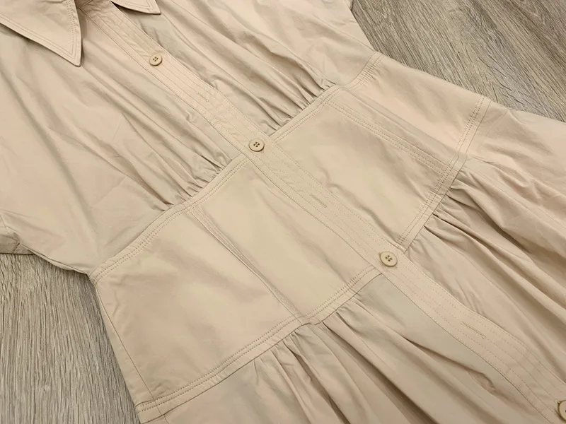 

Women Turn-Down Collar Shirt Midi Dress 2021 Summer New Short Sleeve High Waist Slim Waist Office Wear Long Dresses