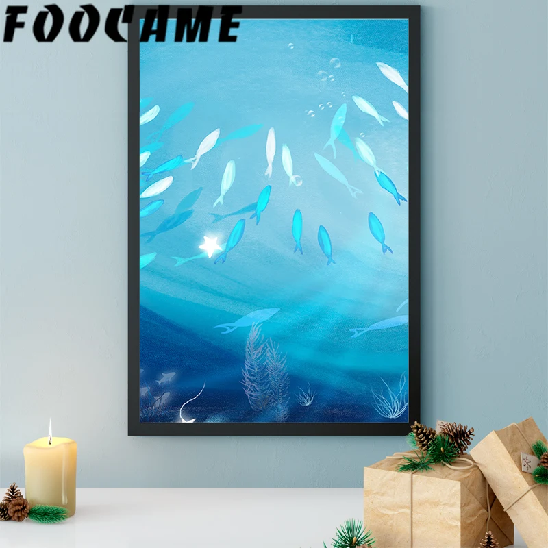 Скандинавские простые абстрактные рыбы группа море плакаты и принты настенная